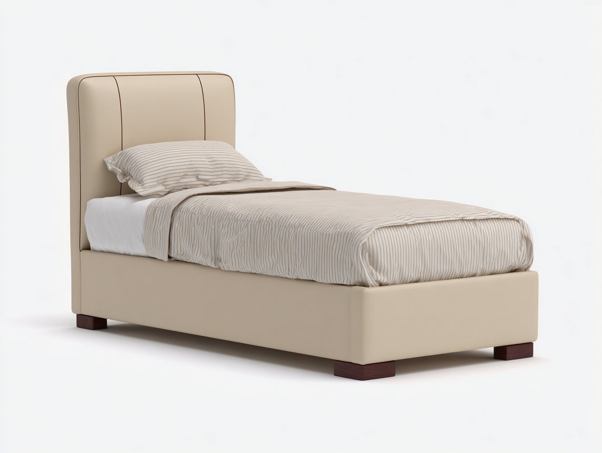 Lit simple - Similicuir - 210x106x103 cm - Beige clair-Brun foncé - Style moderne minimaliste