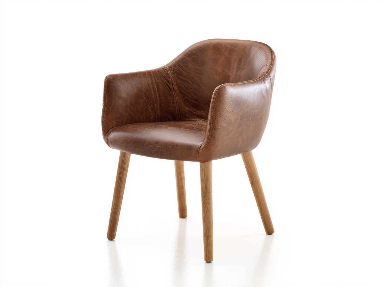 Chaise de salle à manger - Similicuir-Bois - 66 x 64 x 81 cm - Marron vieilli-Bois naturel - Vintage