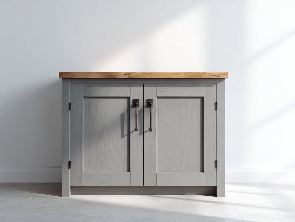 Buffet - Bois - 96 x 43 x 84 cm - Gris clair-Bois naturel - Style rustique contemporain