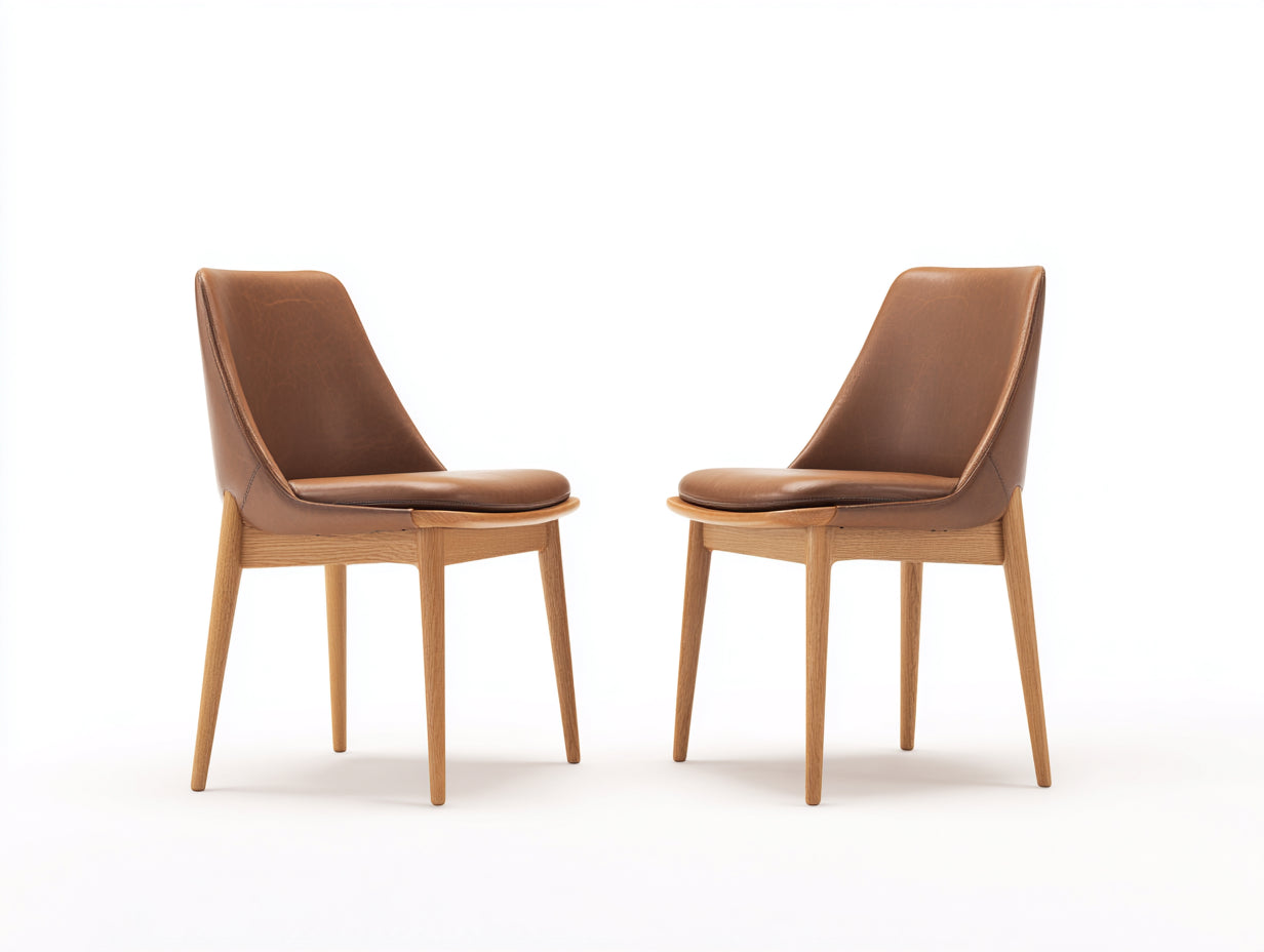 Chaise de salle à manger - Similicuir-Bois - 56 x 60 x 85 cm - Marron cognac-Bois naturel - Moderne