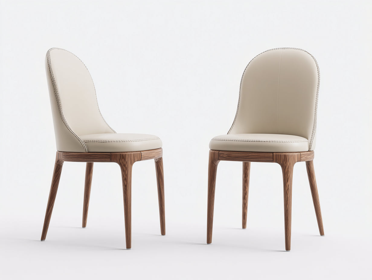 Chaise de salle à manger - Similicuir-Bois - 55 x 59 x 90 cm - Crème-Bois noyer - Classique contemporain
