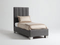 Lit simple - Tissu texturé - 211x107x123 cm - Gris anthracite-Argenté - Style contemporain à tête de lit haute