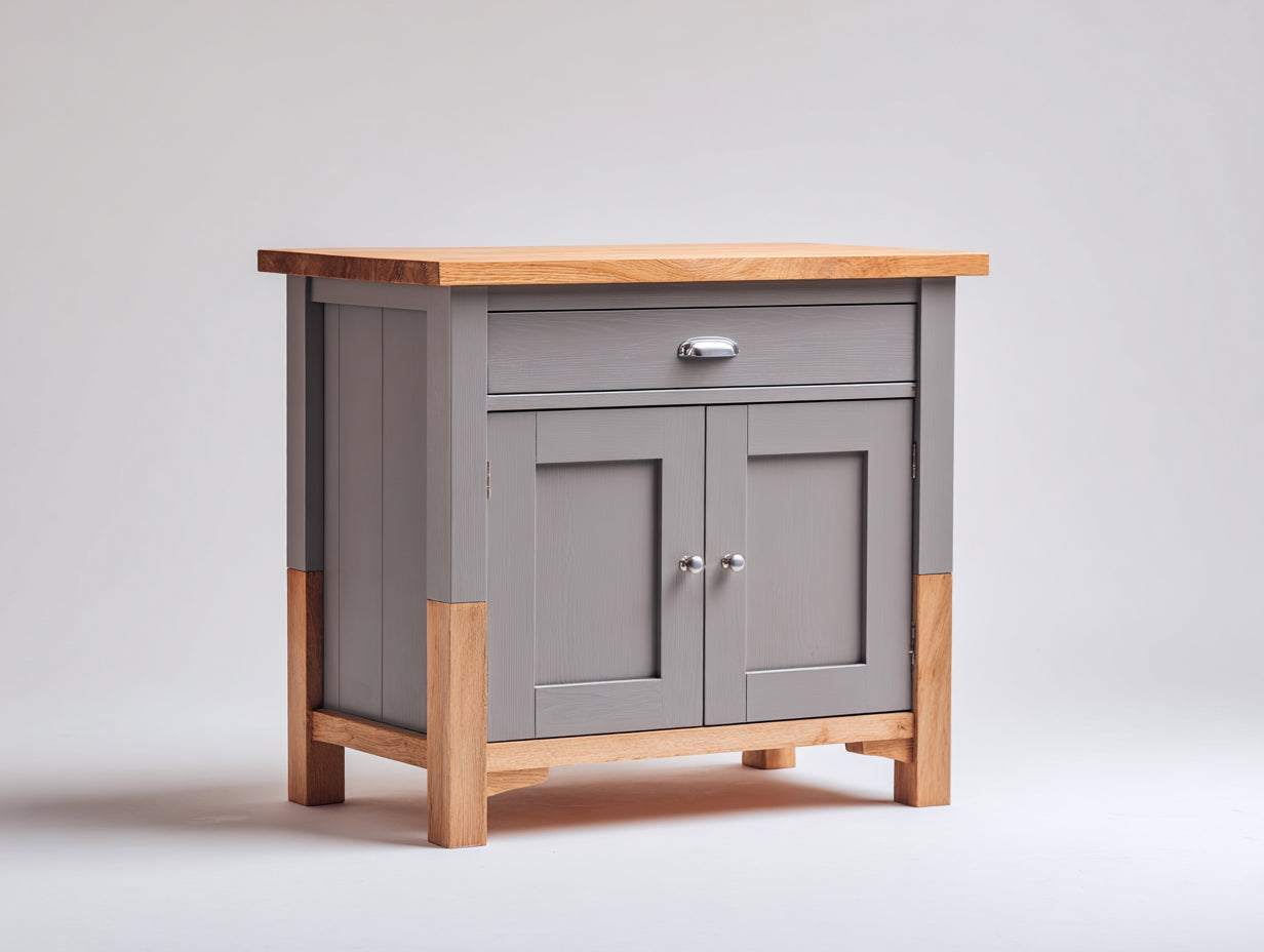 Buffet - Bois - 88 x 43 x 90 cm - Gris taupe-Bois naturel - Style rustique moderne