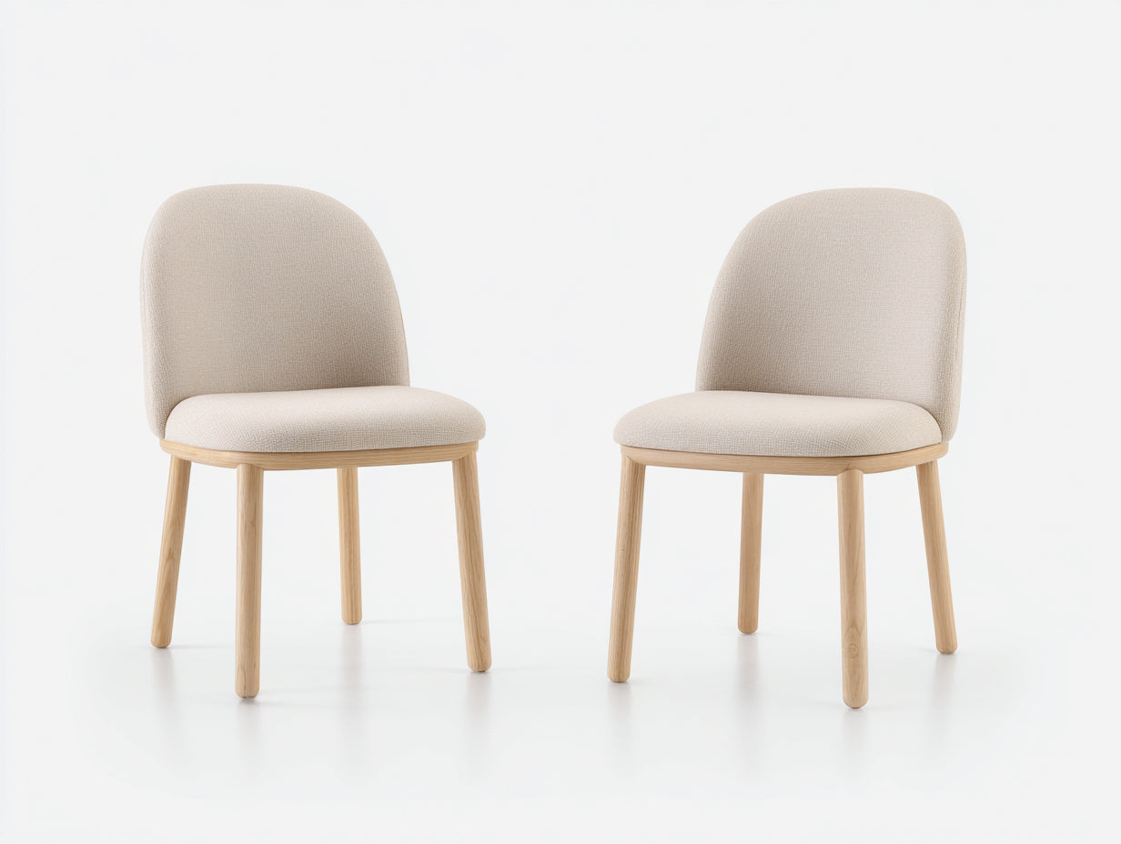 Chaise de salle à manger - Tissu-Bois - 55 x 58 x 84 cm - Beige clair-Bois naturel - Scandinave