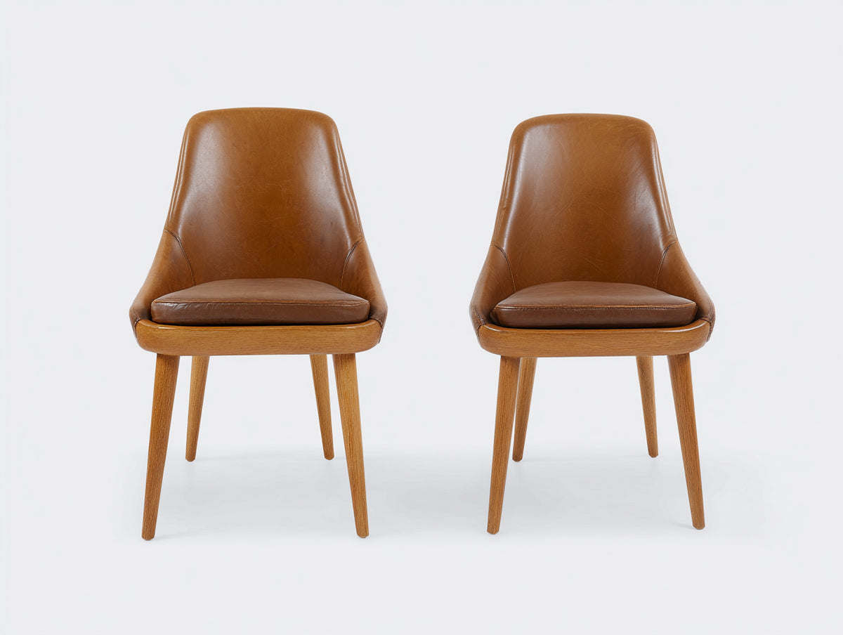 Chaise de salle à manger - Similicuir-Bois - 57 x 61 x 87 cm - Cognac-Chêne naturel - Moderne rétro