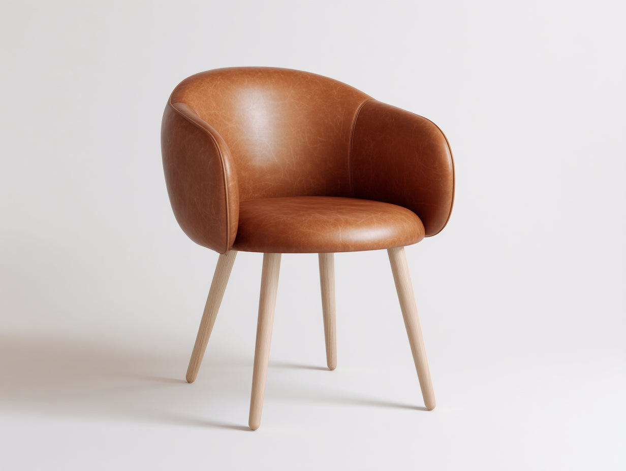 Chaise de salle à manger - Similicuir-Bois - 65 x 63 x 80 cm - Cognac-Bois clair - Contemporain