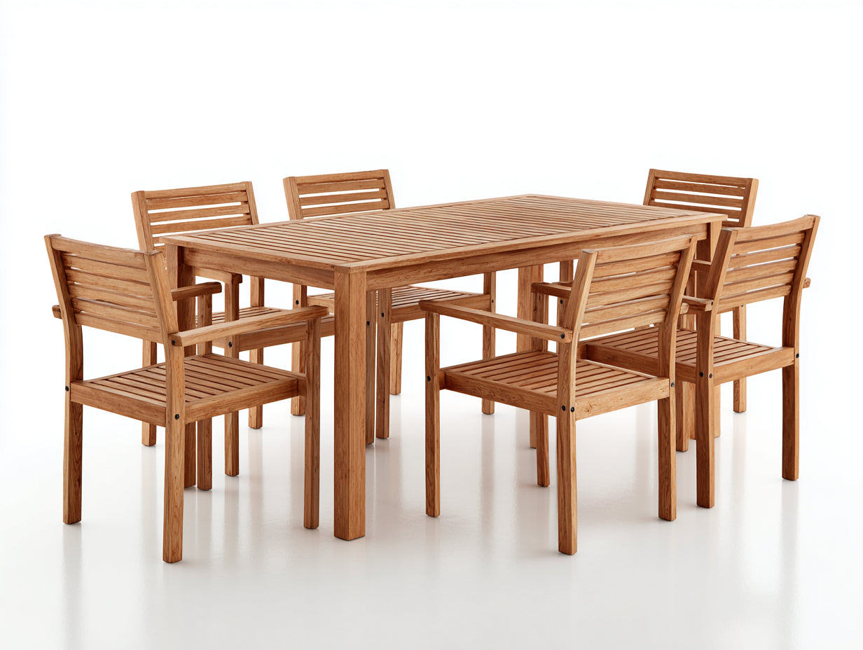 Salon de jardin repas - Bois - 182 x 92 x 76 cm - Naturel - Style contemporain