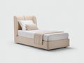 Lit simple - Similicuir - 211x109x111 cm - Beige crème-Brun foncé - Style contemporain enveloppant