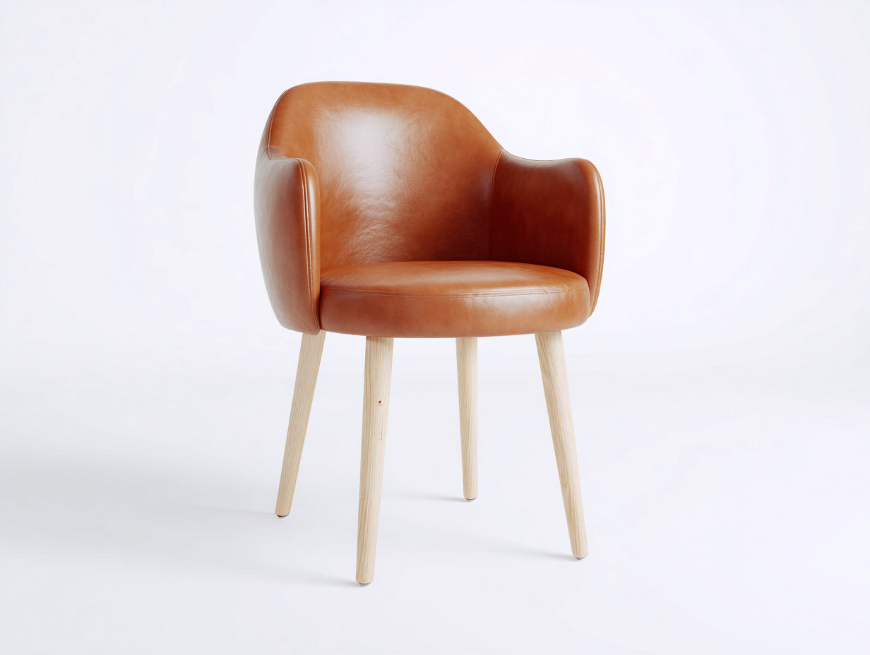 Chaise de salle à manger - Similicuir-Bois - 64 x 62 x 82 cm - Cognac-Bois clair - Contemporain