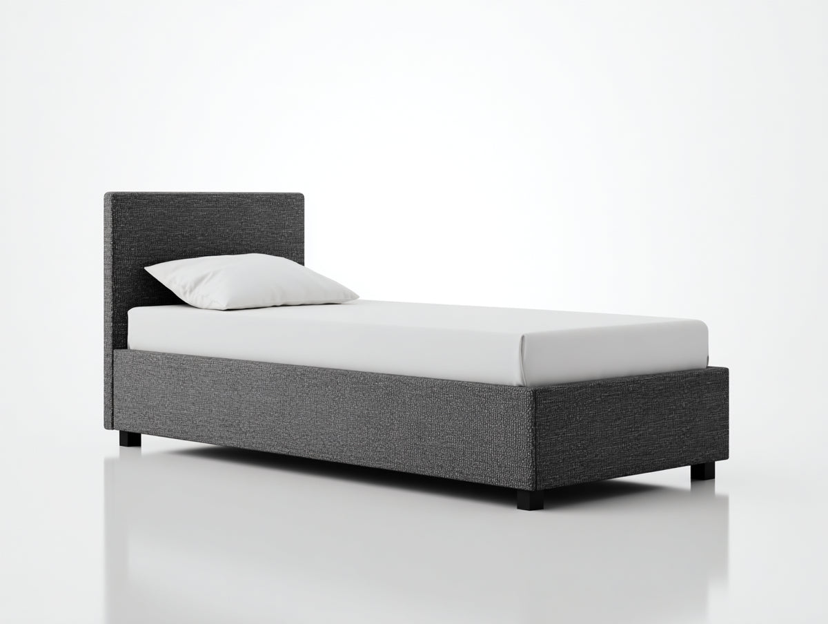 Lit simple - Tissu texturé - 208x102x100 cm - Gris anthracite-Noir - Style moderne minimaliste