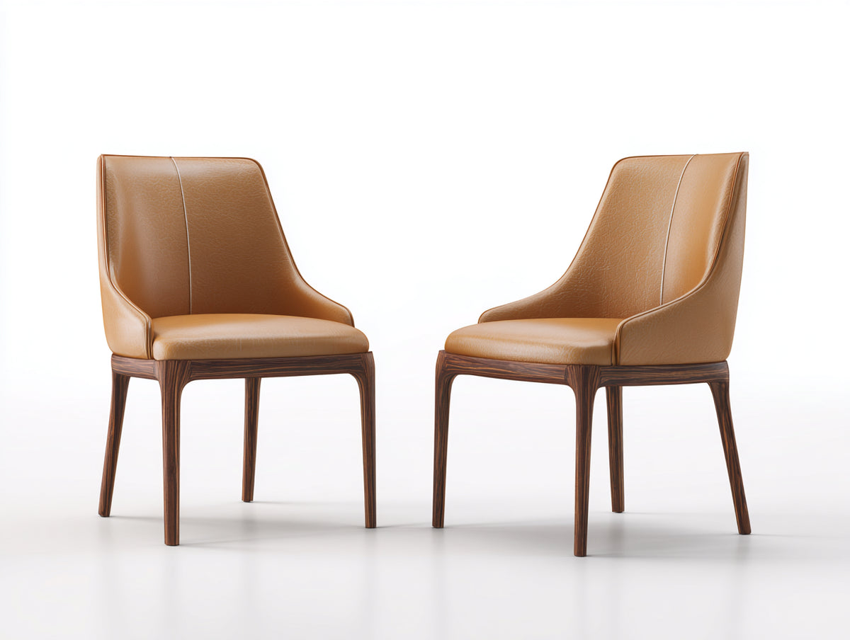 Chaise de salle à manger - Similicuir-Bois - 58 x 62 x 90 cm - Camel-Bois foncé - Néo-classique