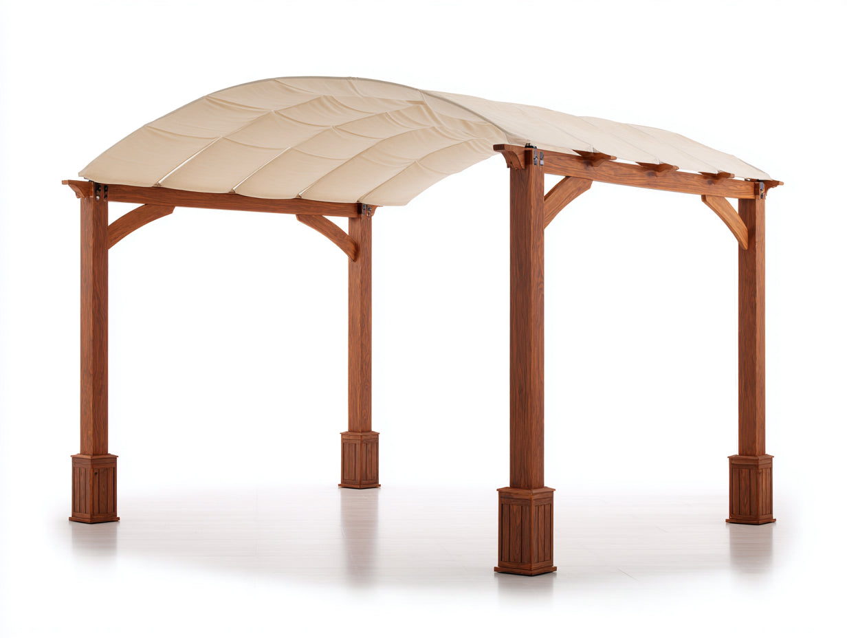 Tonnelle de jardin - Bois-Textile - 320 x 300 x 265 cm - Marron-Beige - Style contemporain
