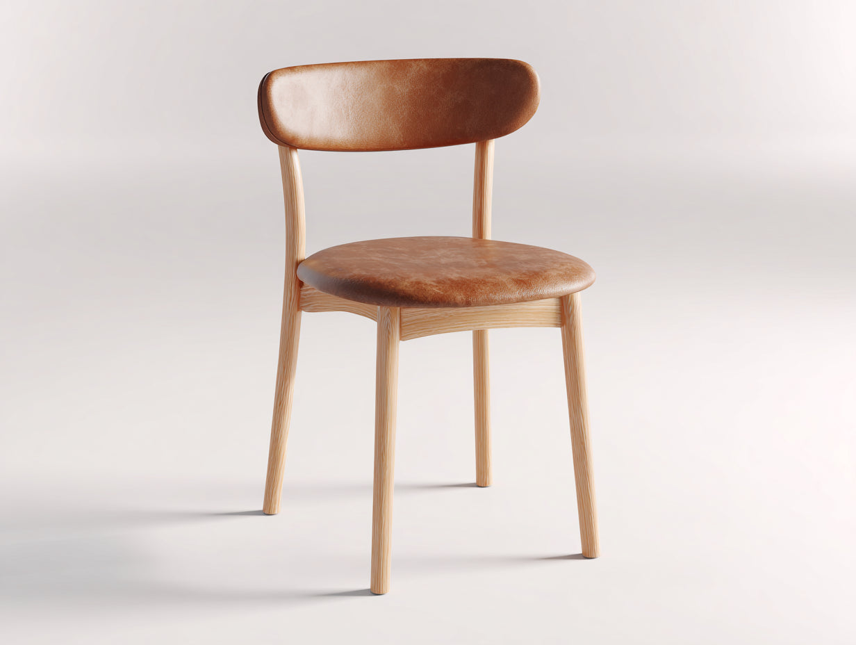 Chaise de salle à manger - Bois-Similicuir - 53 x 56 x 82 cm - Cognac-Bois naturel - Scandinave