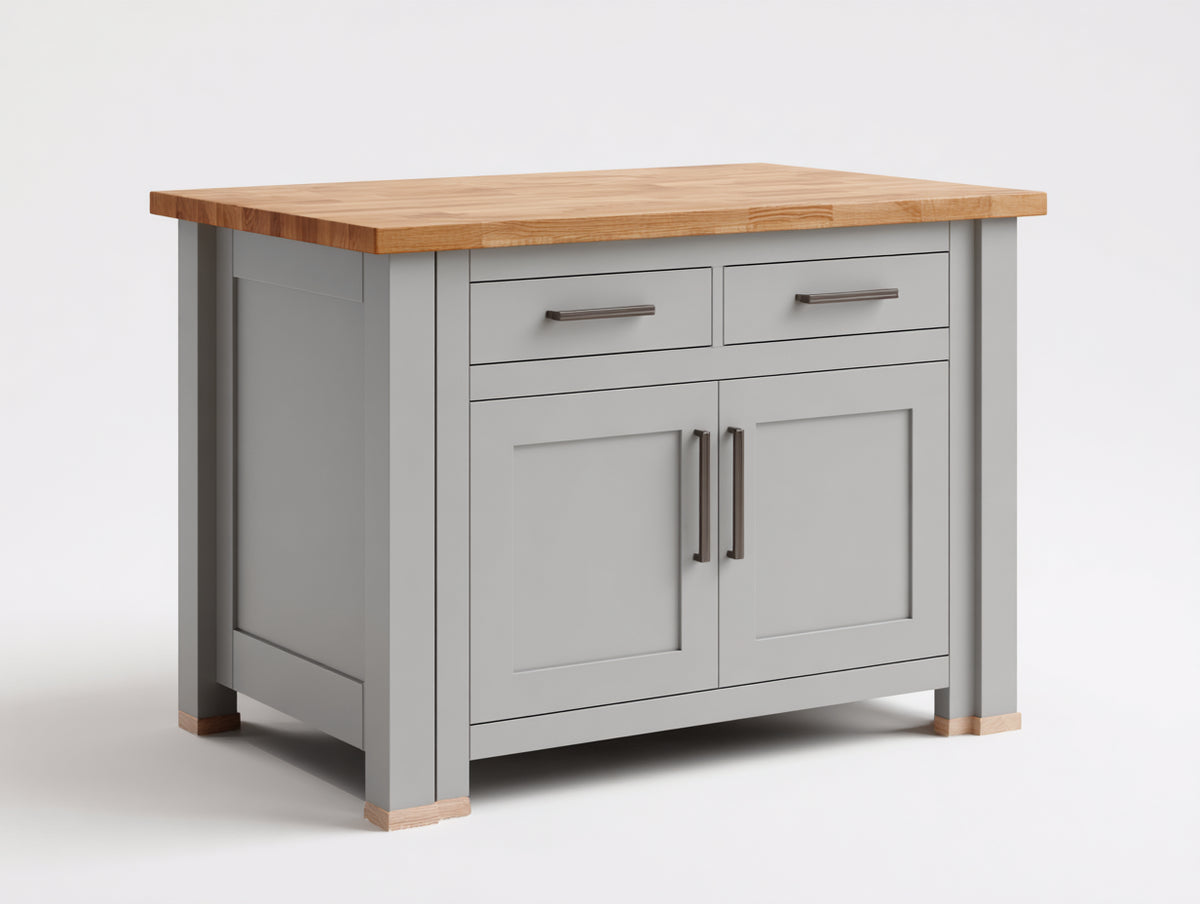 Buffet - Bois - 118 x 50 x 89 cm - Gris clair-Bois naturel - Campagne contemporaine