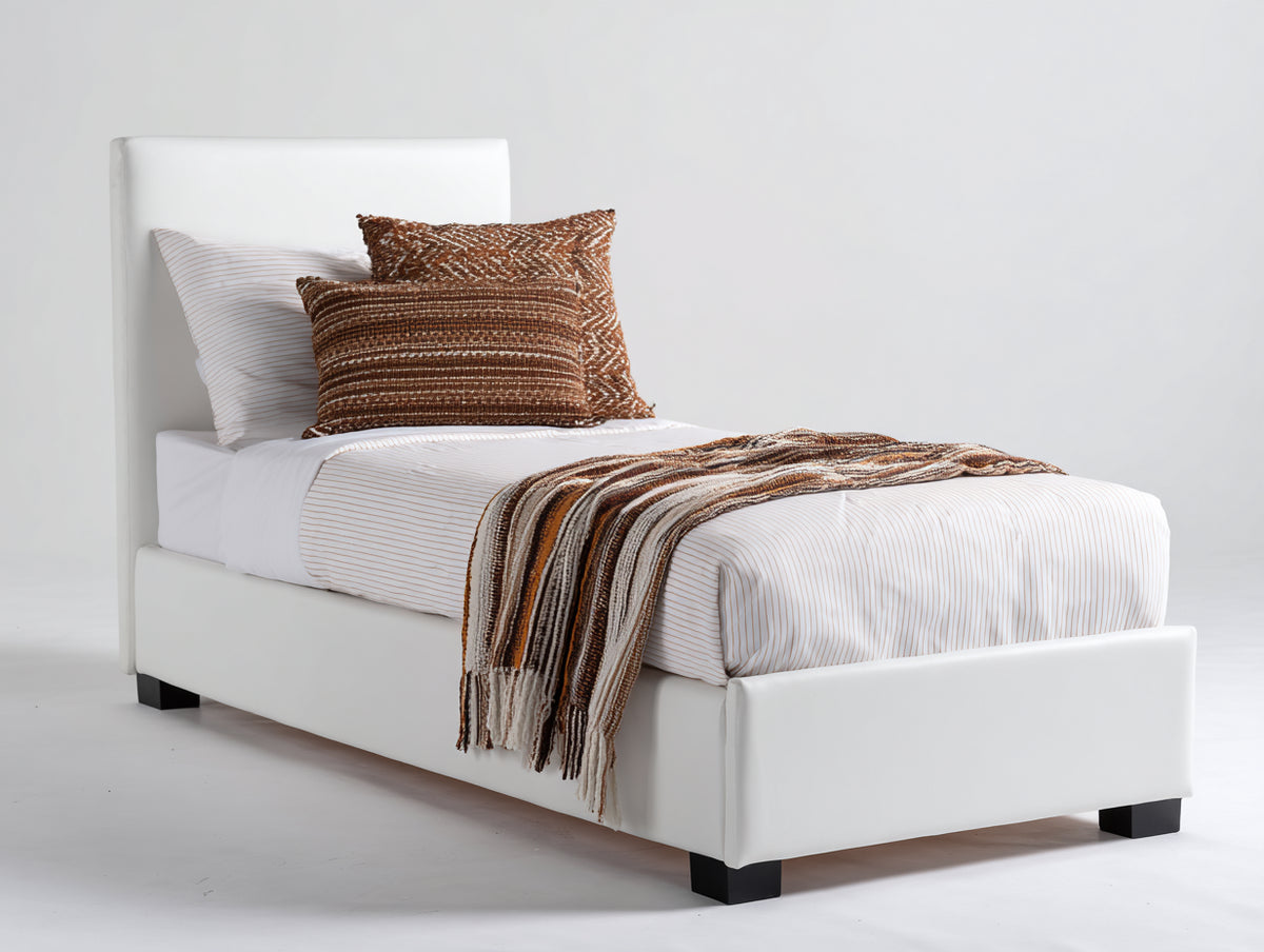 Lit simple - Similicuir - 210x105x106 cm - Blanc-Noir - Style moderne minimaliste