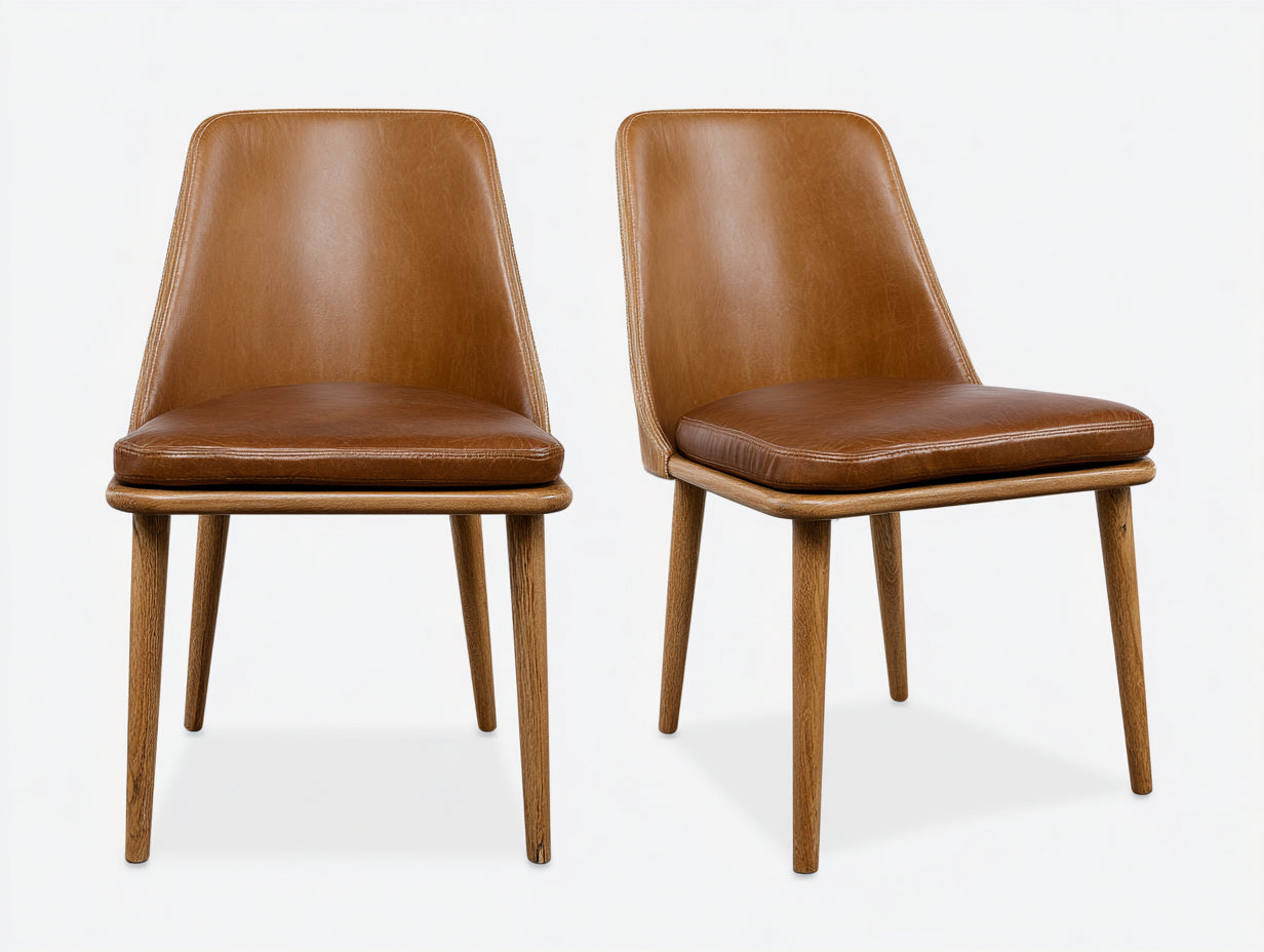 Chaise de salle à manger - Similicuir-Bois - 54 x 58 x 84 cm - Cognac-Bois brun - Minimaliste
