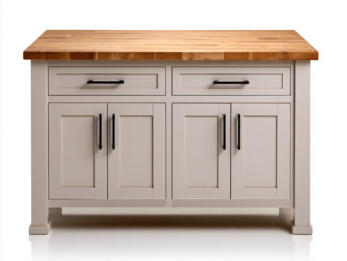 Buffet - Bois - 132 x 50 x 91 cm - Blanc cassé-Bois naturel - Style campagne moderne