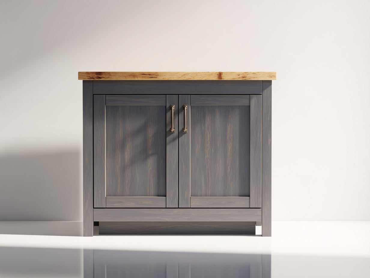 Buffet - Bois - 92 x 42 x 85 cm - Gris anthracite-Bois naturel - Rustique contemporain