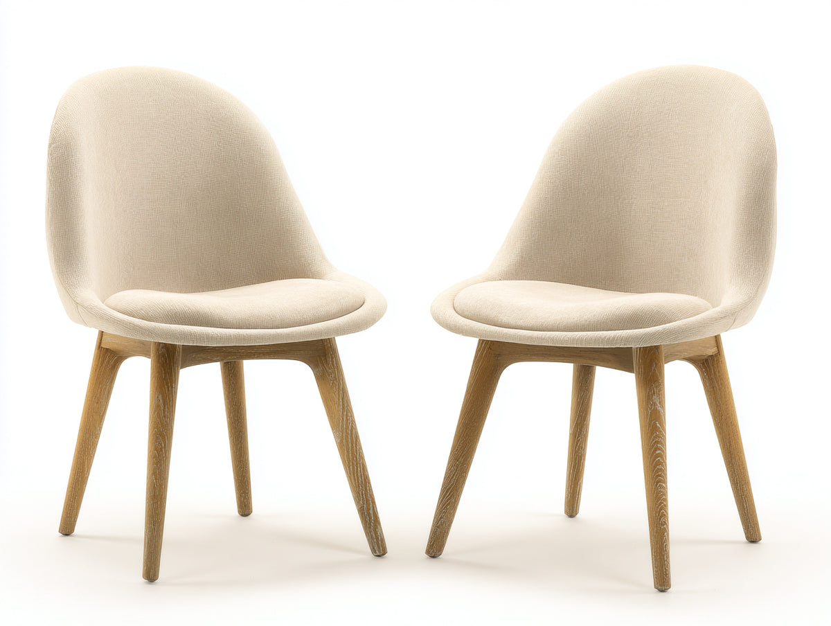 Chaise de salle à manger - Tissu-Bois - 56 x 60 x 88 cm - Crème-Chêne doré - Nordique