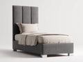 Lit simple - Tissu texturé - 210x105x120 cm - Gris foncé-Argenté - Style moderne à panneaux verticaux