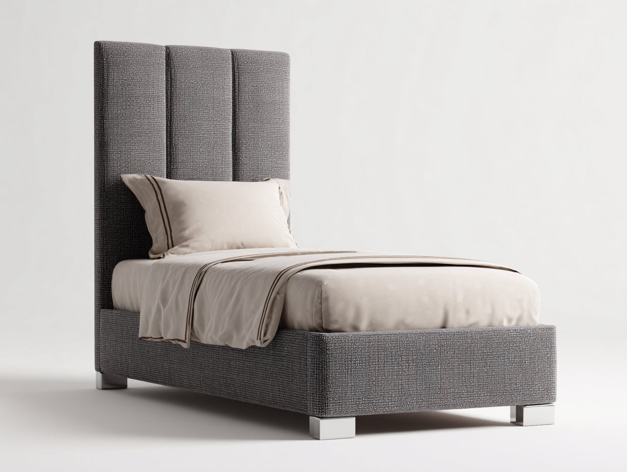 Lit simple - Tissu texturé - 210x105x120 cm - Gris foncé-Argenté - Style moderne à panneaux verticaux